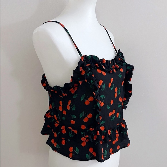 Romeo & Juliet couture cherry print ruffle to crop blouse  cherrycoded girly - Picture 2 of 6